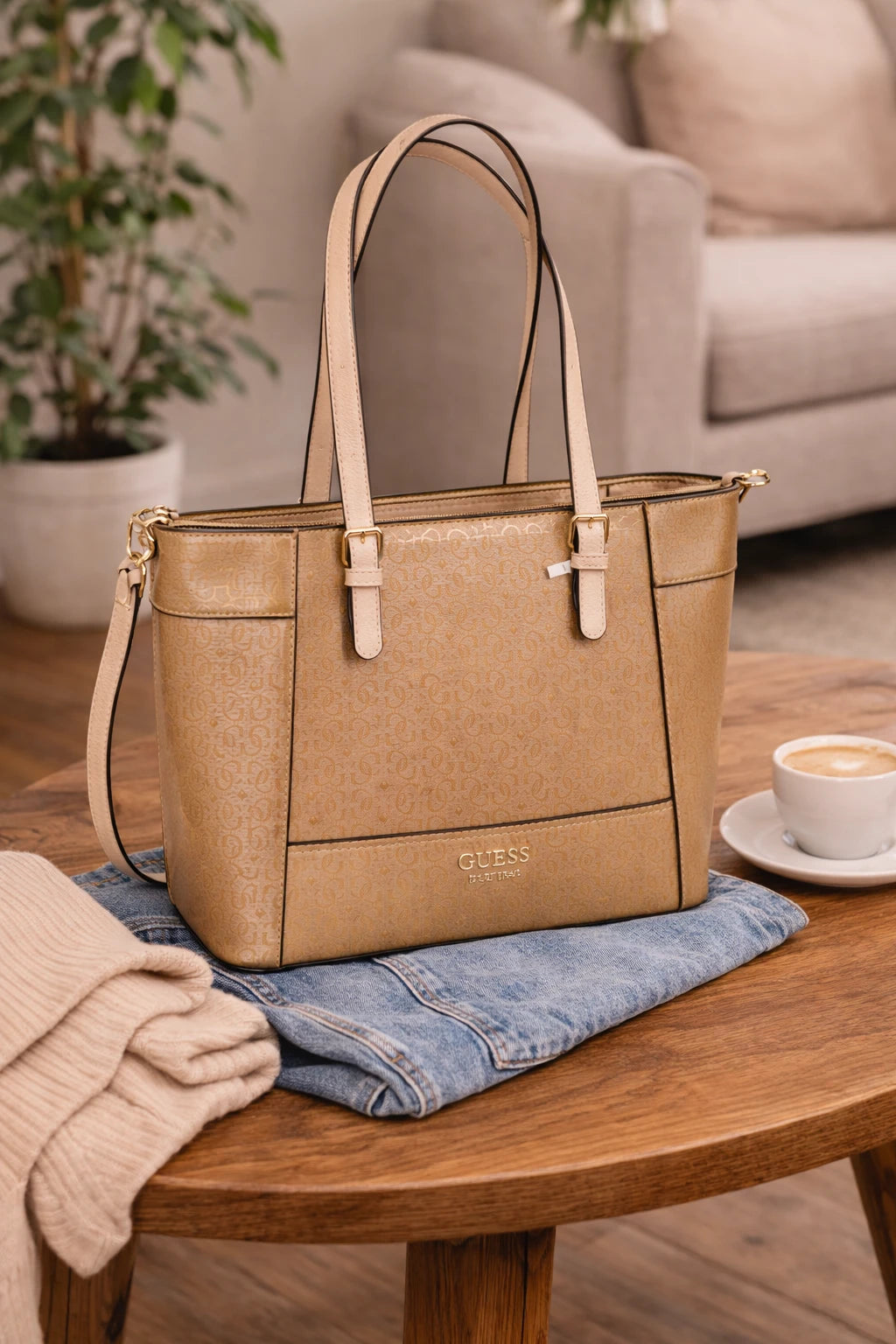 Guess Metallic Beige Tote